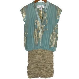 Nicole Miller Collection Y2K Blue Gold Silk Lurex Mini Dress Size Medium
